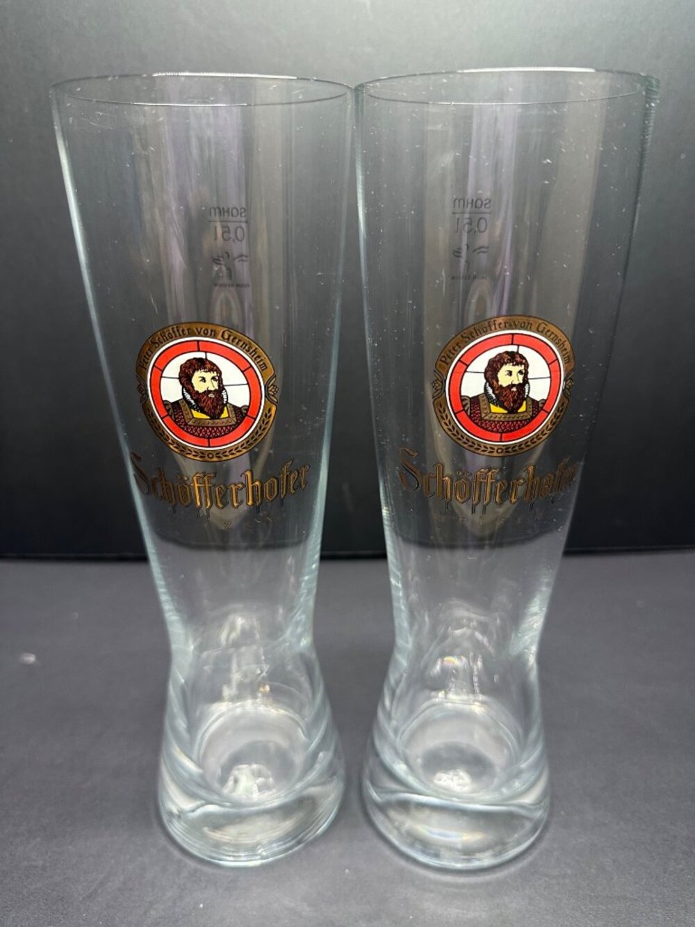 Vtg Schofferhofer Set 2 Weizen Wheat Beer Glasses Man Cave Germany .51 SQHM 10"